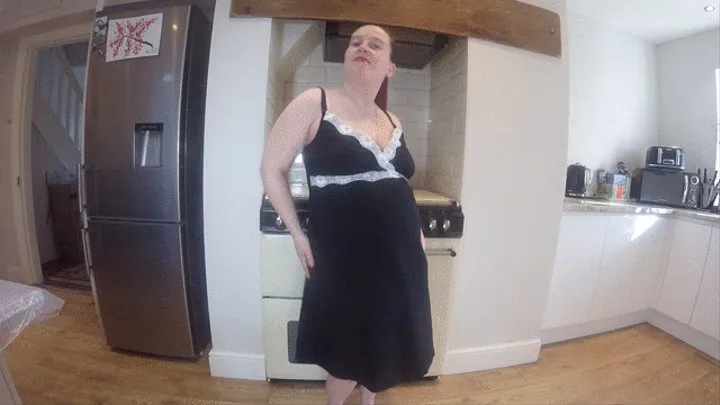 Pregnant wife in sexy black dress