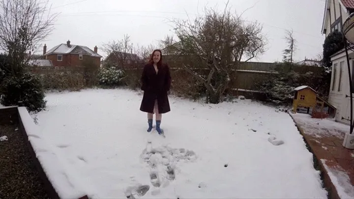 Pregnant Flashing Naked in The Snow in Wellingtons