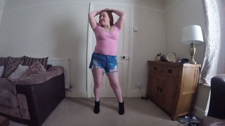 Stripping in Denim Shorts and ankle boots