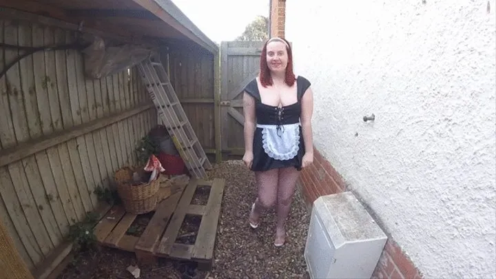 French Maid outdoors in high heels