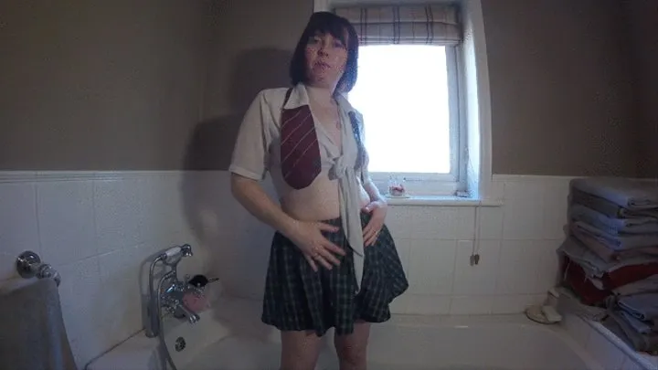 Wearing Schoo uniform in the bath