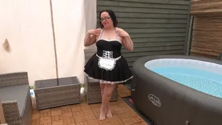 Wife in sexy french maid uniform stripping showing bum and breasts