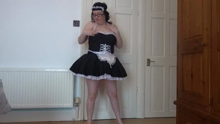 Brunette French maid striptease