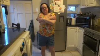 Sexy shy big boobs Step-mom stripping in shorts in the kitchen