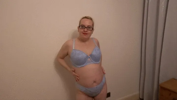 Striptease MILF in blue underwear