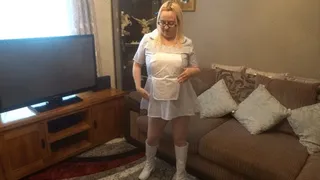 Naughty Nurse in white boots Stripping