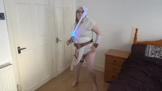 Star wars cosplay rey playing with lightsabre