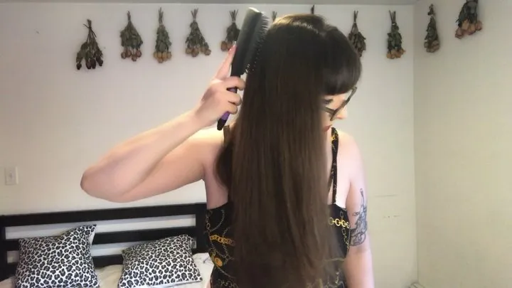 Long Brunette Hair Brushing