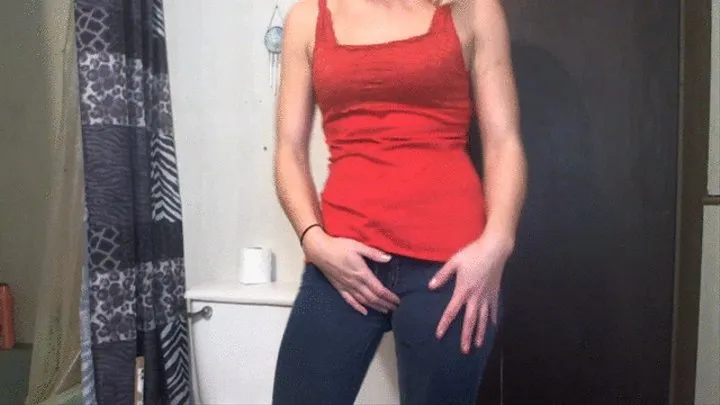 Blonde with pierced nipples pisses her jeans