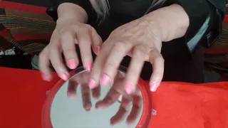 The Lady has short nails in rose