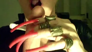 Ladywith dildo palying red nails Finger Nail Fetish