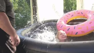 summer fun in the pool with inflatable swim ring