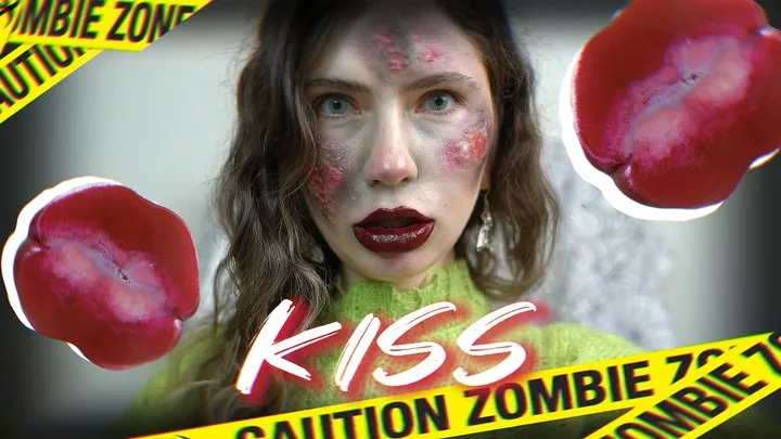 Hungry zombie girl kiss