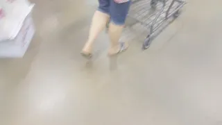 Sweaty Toe Print Shoeplay in the Checkout Line