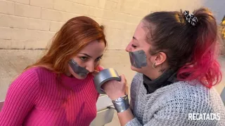 Lesbian public bondage show!