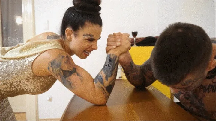 FULL SCENE:SOIREE AT LADY EVA'S ESTATE-ARMWRESTLING WITH MUSCLE WORSHIP ENDING