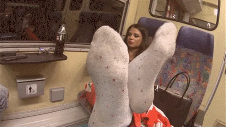 Fitness Goddess on the Crowded Train : No Escape,my Socked Feet Mesmerize you!