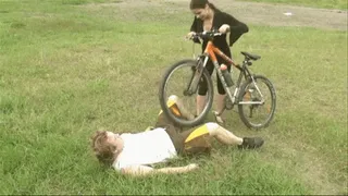 9 YEARS EXTREME FEMDOM REMASTERED:SLAVE'S COCK AND BALLS GET DESTROYED BY MY BIKE