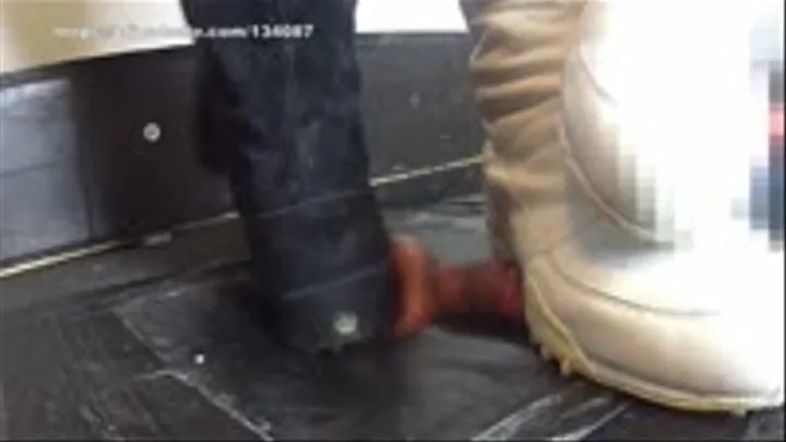 Extreme Ball Stomping and Trampling with Adidas Winter boots on cock board