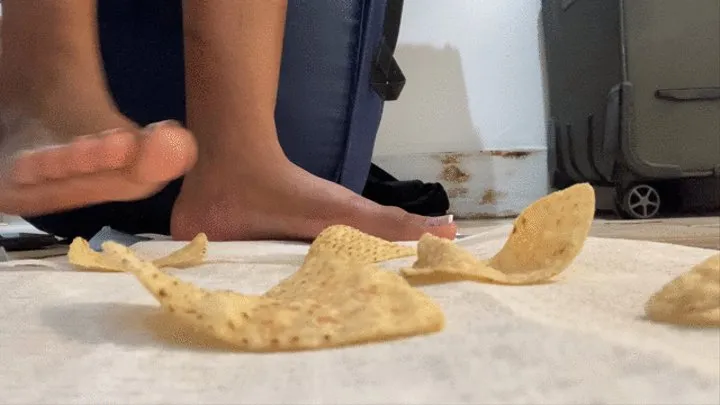 Crushing tortilla chips with my feet