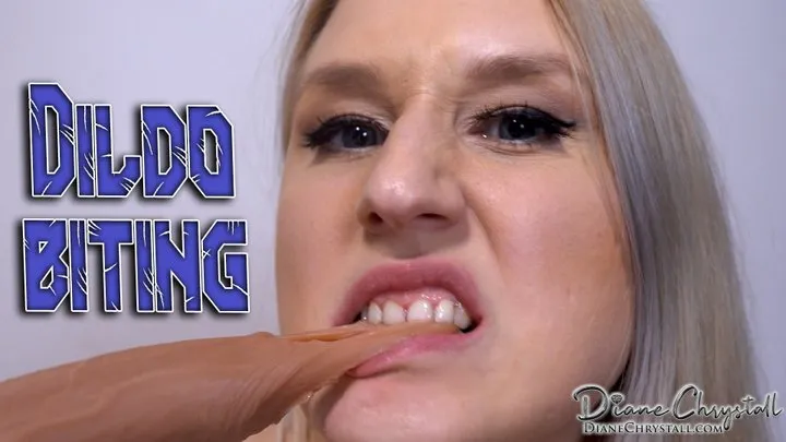 Biting dildo into pieces Close up