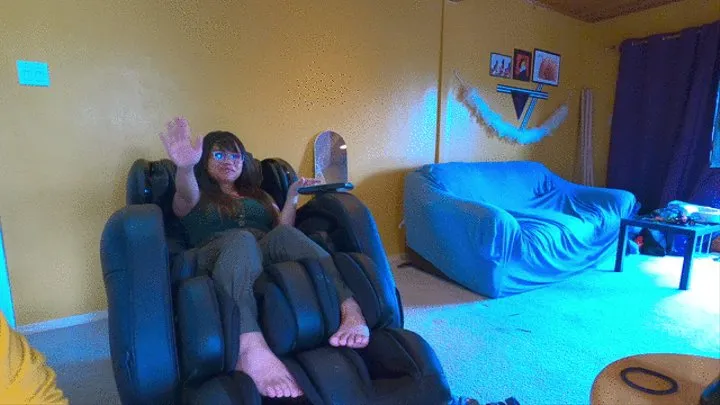 Hot MILF with clear glasses in massage chair