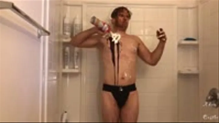 Dude In Jock Takes a Whipped Cream & Chocolate Shower