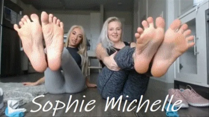 2 Girls Change Their Shoes Lots Of Times & Trample Their Slave