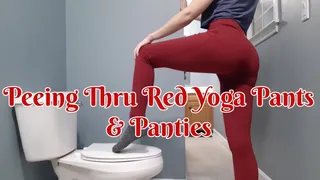 Peeing Thru Red Yoga Pants and Panties