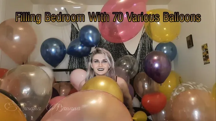 Filling bedroom with 70 various balloons