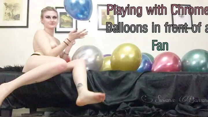 Playing with Chrome Balloons in front of a Fan