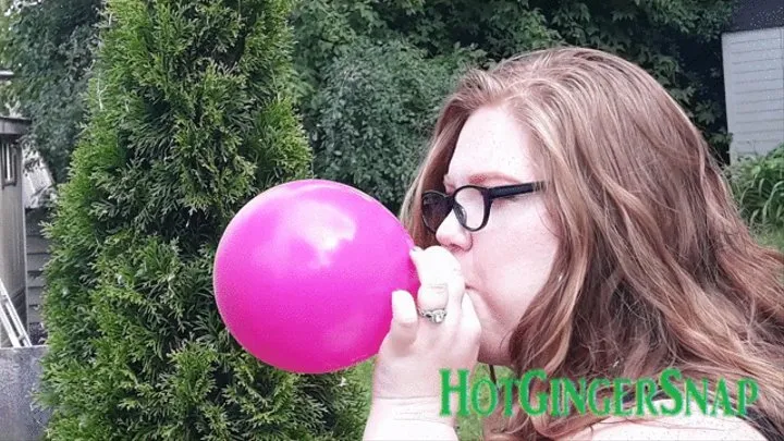 BBW Redhead Plays With Her Pink Balloon Outside