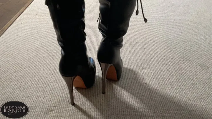 Worshiping Mistress's Beautiful Boots with Cum Eating