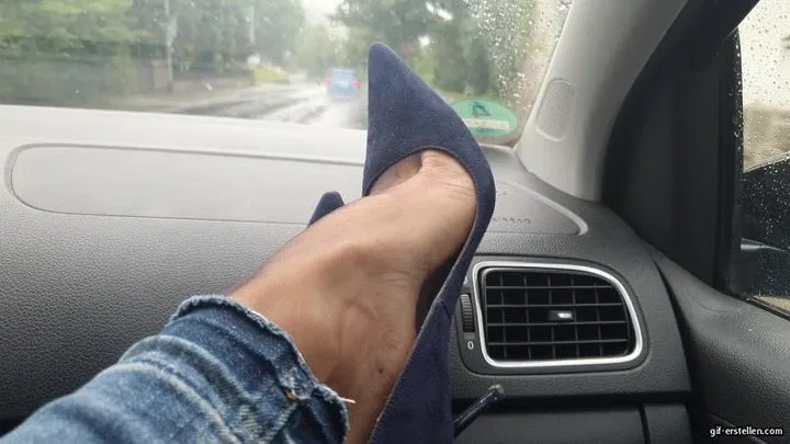 sweaty Nylon Feet in Jeans on Highway