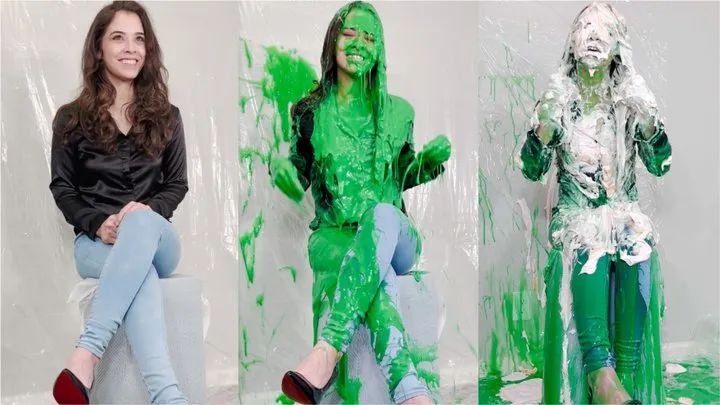 Meredith Blasted With Green Gunge, Fake Cum and Pies