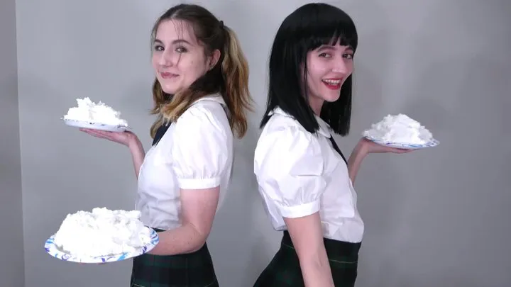 School Girls Margot and Misses Get in a Pie Fight