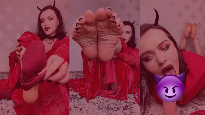 Demon stepmom teases you with her feet and gives you a BJ