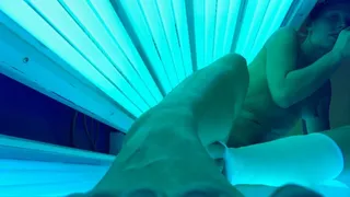 Wearing nothing but leg cast in tanning bed