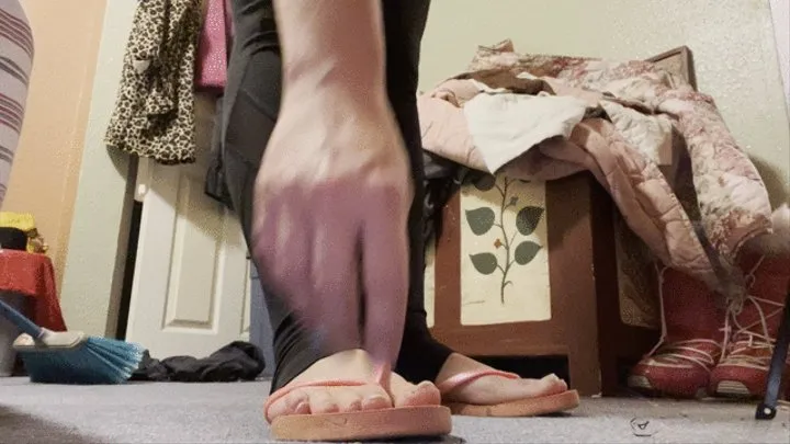 Yoga leggings and flip flops floor view cleaning