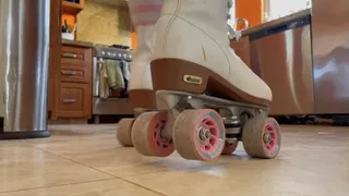 Thick thighs roller skating in the kitchen