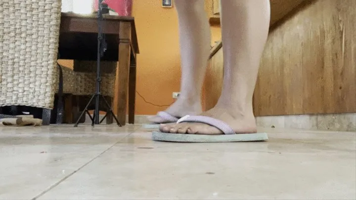 Sweaty housewife in flip flops