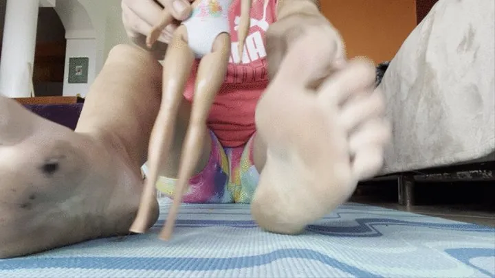 My dirty feet playing with a new dolly