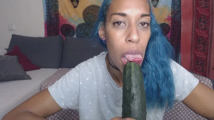 Cucumber cock BJ and eat