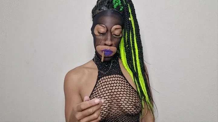 smoking and mouth fetish in a mask