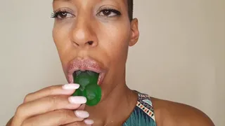 Juicy gummy bear is devoured