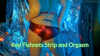 Red Fishnets Strip and Vibrator Orgasm