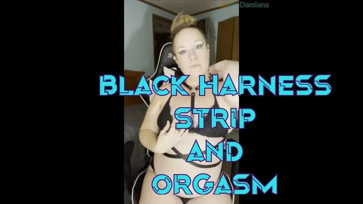 Black Harness Lace Lingerie STRIP and Hitachi VIBRATOR Orgasm in Desk Chair