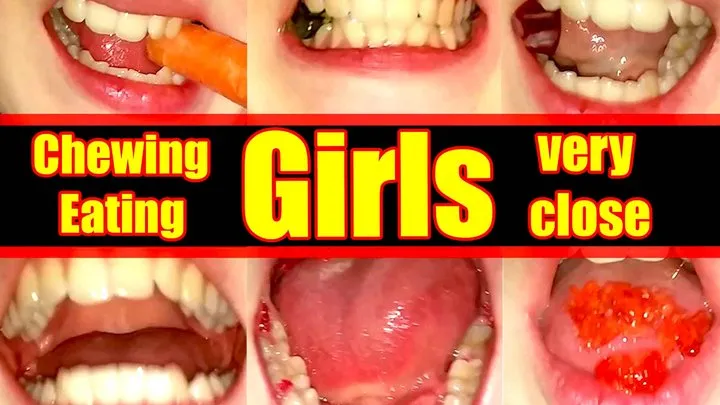 Girls Mouth Dangerous teeth fetish Eaeting Chewing Fetish Clip girls with beautiful teeth eat hard stuff chew crunch swallow food