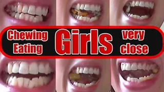 Girls with beautiful teeth eat hard stuff chew food, mastication clip Chewing Clip She has a shark bit Eaeting Chewing, Girls Mouth Fetish Clip 10000