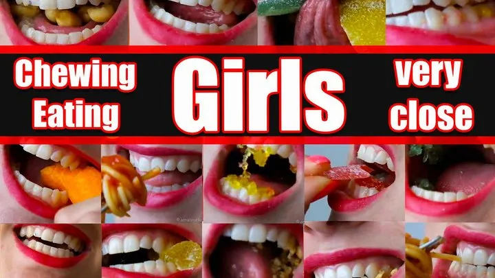 Girls Mouth Clip Eaeting Chewing, Fetish ClipGirls with beautiful teeth eating She has a shark bit, eat hard stuff chew food, mastication clip Chewing 10000